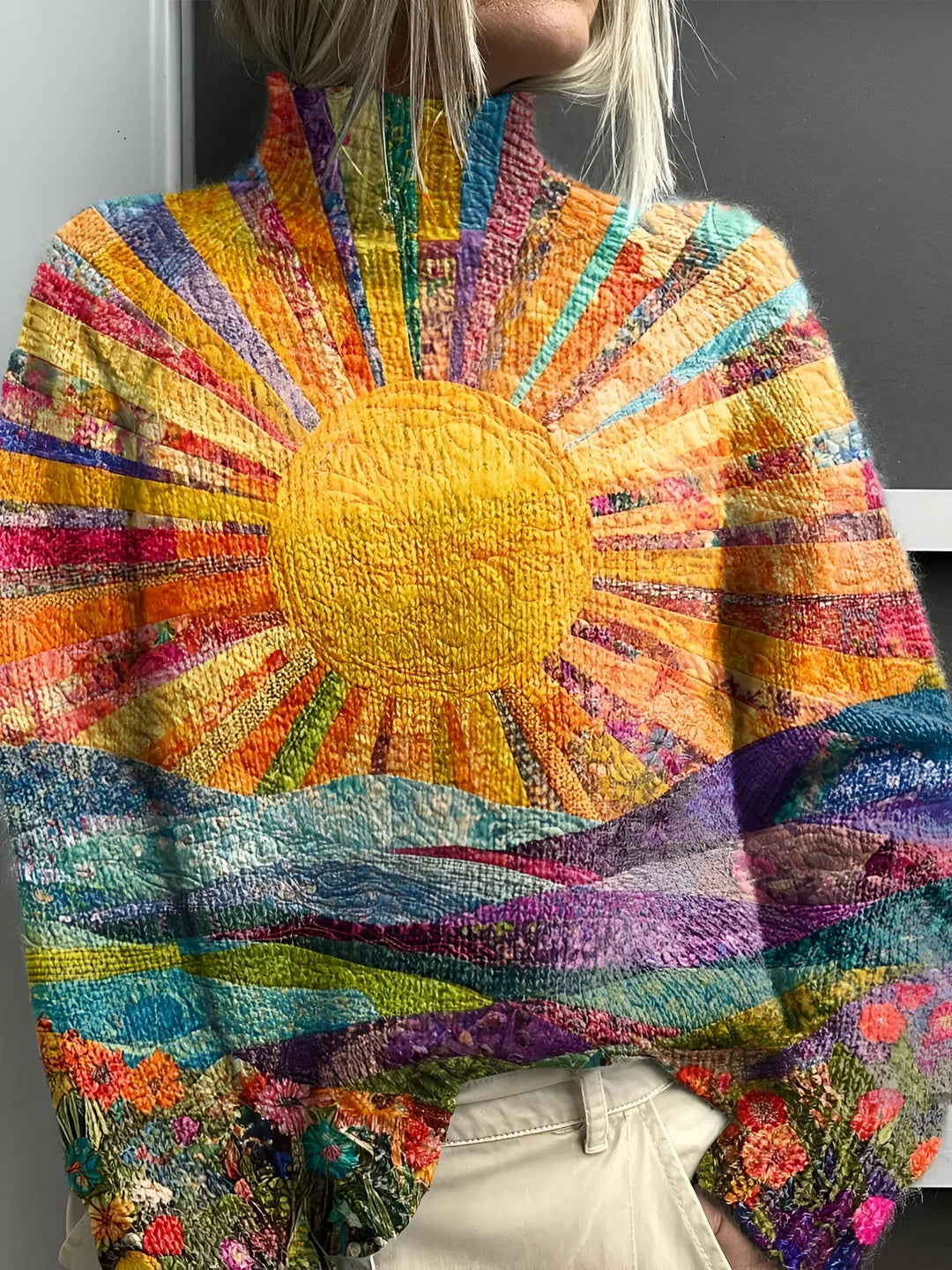 Agnes™ | Turtleneck Sweater, Radiant Sunrise Landscape