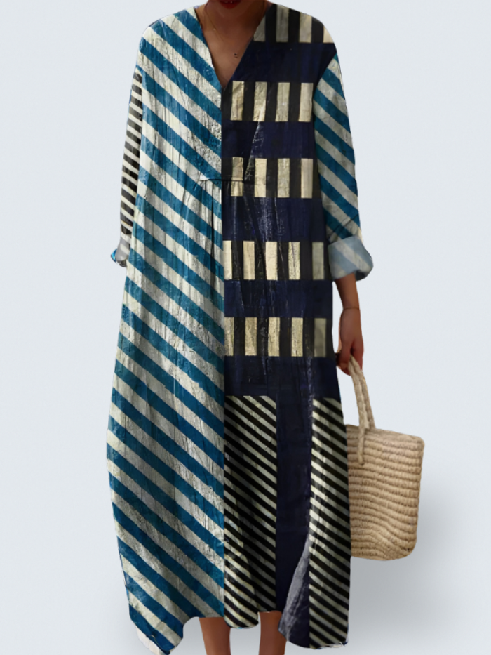 Virella – Navy Stripe Art Dress for Women