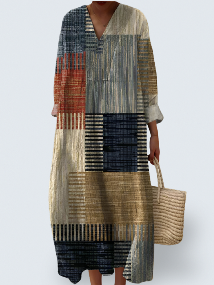 Dorelle – Earth-Toned Abstract Maxi Dress for Women