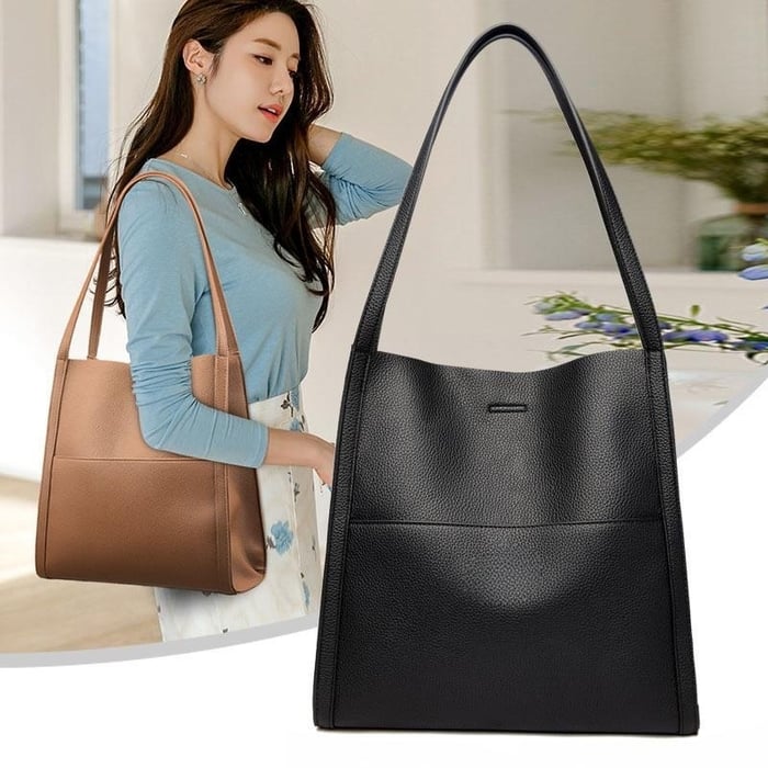 Solid Color Genuine Leather Shoulder Bag