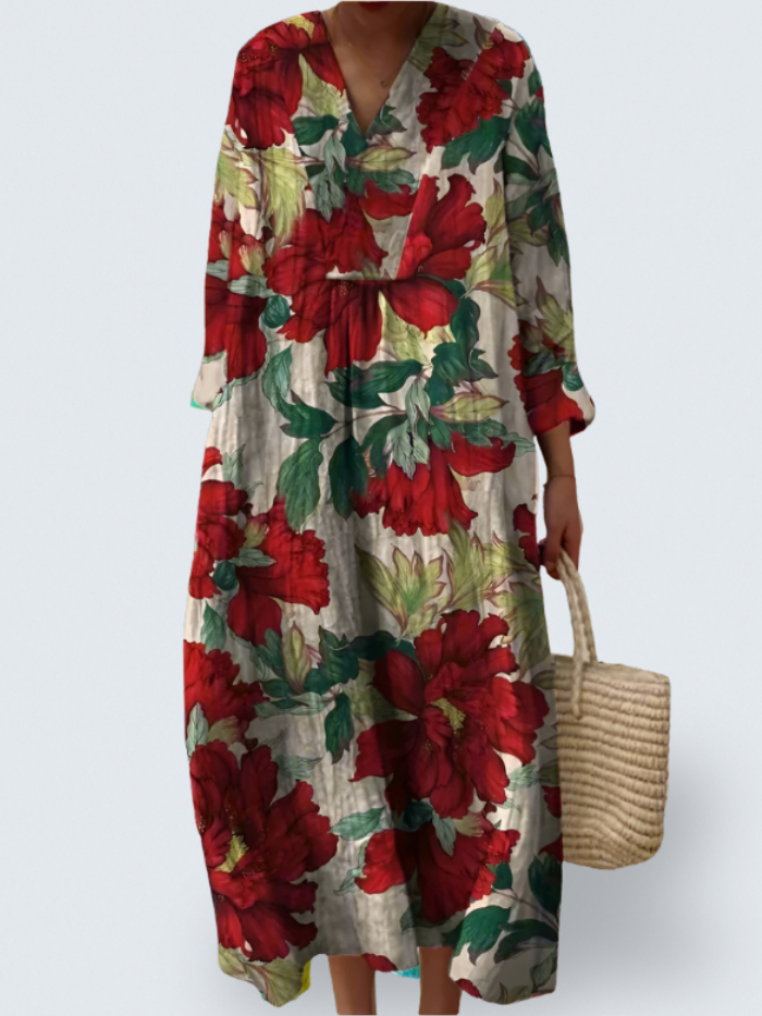 Alune – Crimson Bloom Maxi Dress