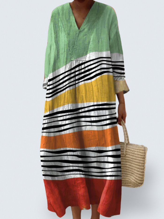 Noemi – Striped V-Neck Midi Dress for Women