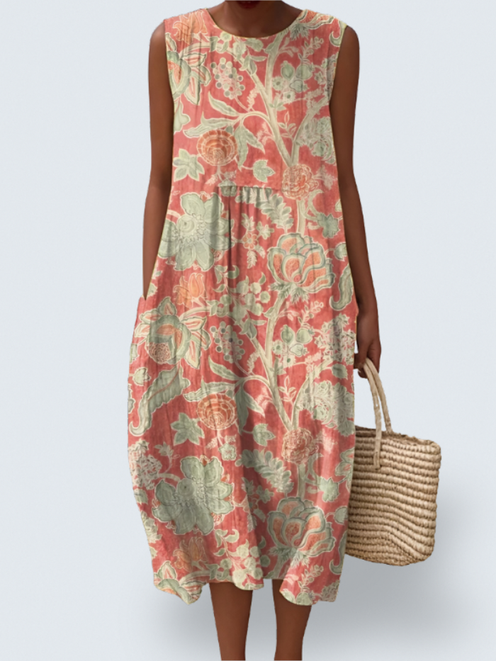 Elayna – Vintage Garden Sleeveless Dress