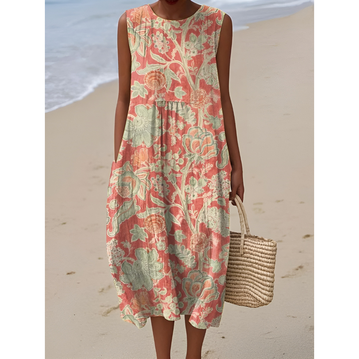 Elayna – Vintage Garden Sleeveless Dress