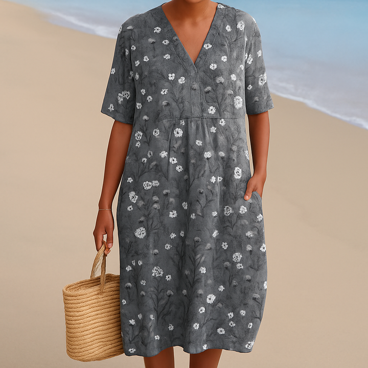 Noemie | Gray Dress with White Flowers