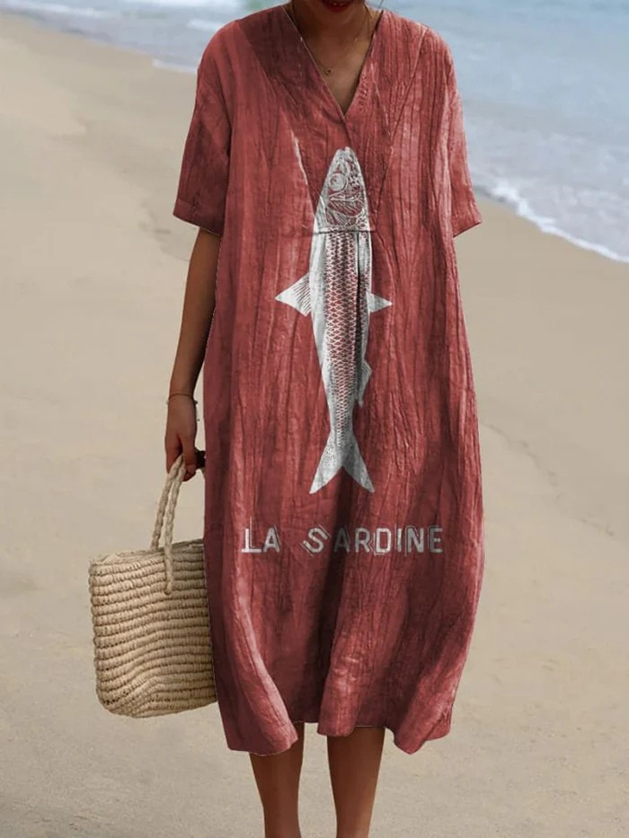 Sardine Fish Graphic Printed Women's Flowy Dress