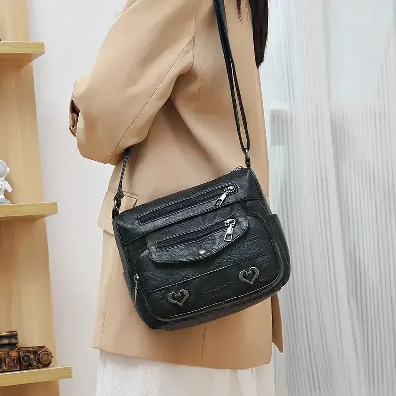 Lux - Trendy Heart Accent Crossbody Bag